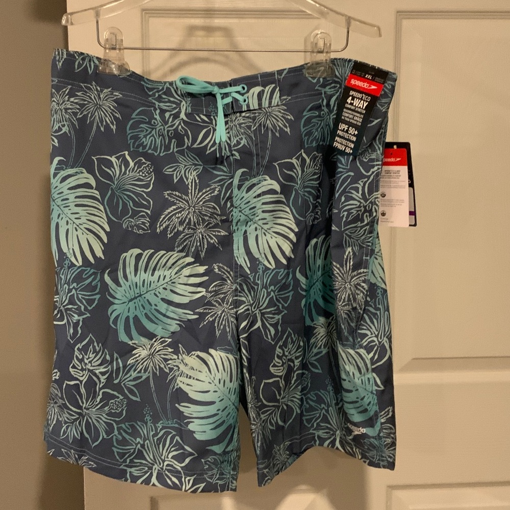 Speedo Blue Tropical Print Men's Swim Board Shorts
